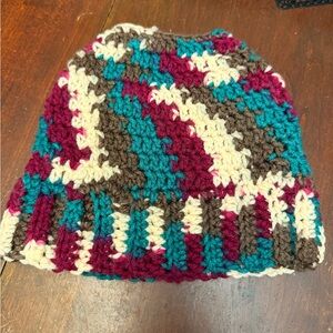 Multicolor Knit Beanie With Opening For Your Bun
